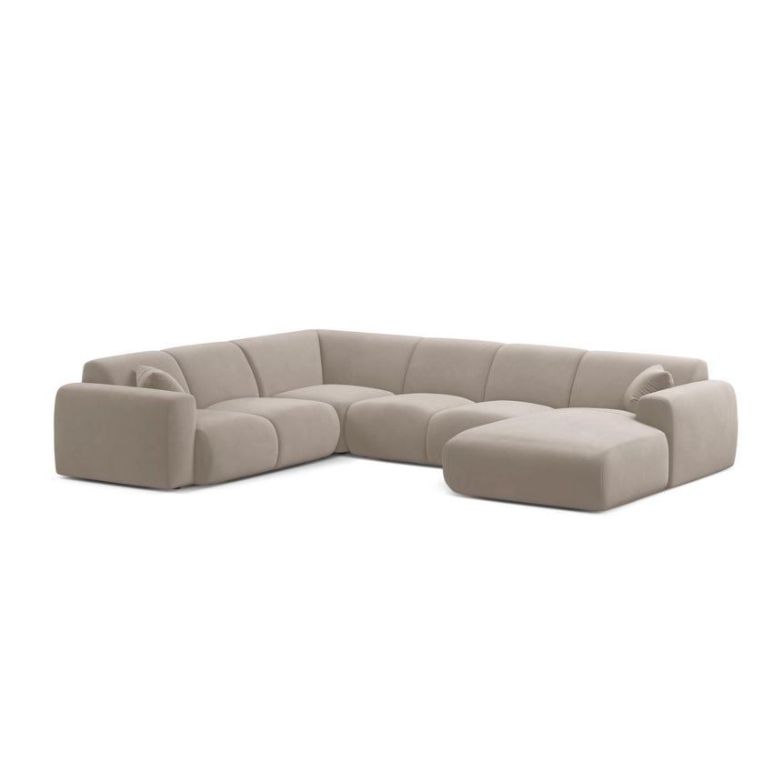 Molino Modulares 6-Sitzer Panoramasofa, Linke Seite, aus Samt in Leichtes Beige (Casino Pearl), 326x252 cm von Micadoni – Bild 1