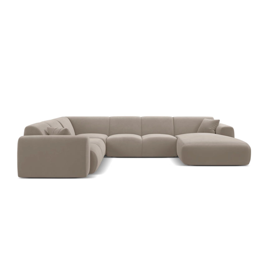 Molino Modulares 6-Sitzer Panoramasofa, Linke Seite, aus Samt in Leichtes Beige (Casino Pearl), 326x252 cm von Micadoni – Bild 2