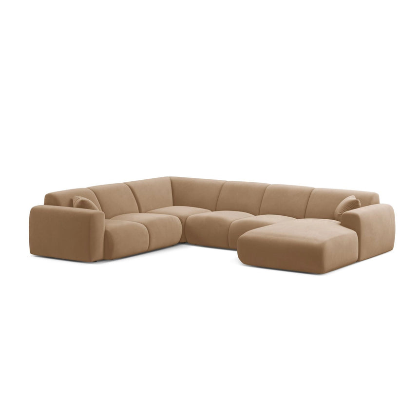 Molino Modulares 6-Sitzer Panoramasofa, Linke Seite, aus Samt in Sand (Casino Lion), 326x252 cm von Micadoni – Bild 1