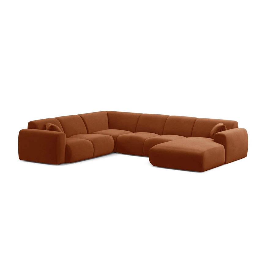 Molino Modulares 6-Sitzer Panoramasofa, Linke Seite, aus Samt in Terrakotta (Casino Terracota), 326x252 cm von Micadoni – Bild 1