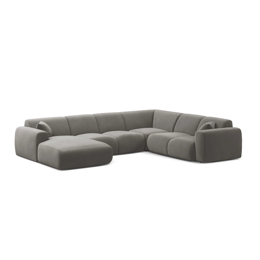 Molino Modulares 6-Sitzer Panoramasofa, Rechte Seite, aus Samt in Grau (Casino Stone), 326x252 cm von Micadoni – Bild 1