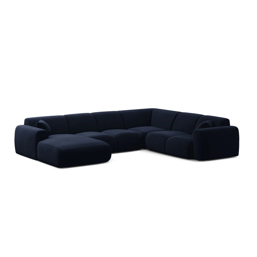 Molino Modulares 6-Sitzer Panoramasofa, Rechte Seite, aus Samt in Königsblau (Casino Deep Blue), 326x252 cm von Micadoni – Bild 1