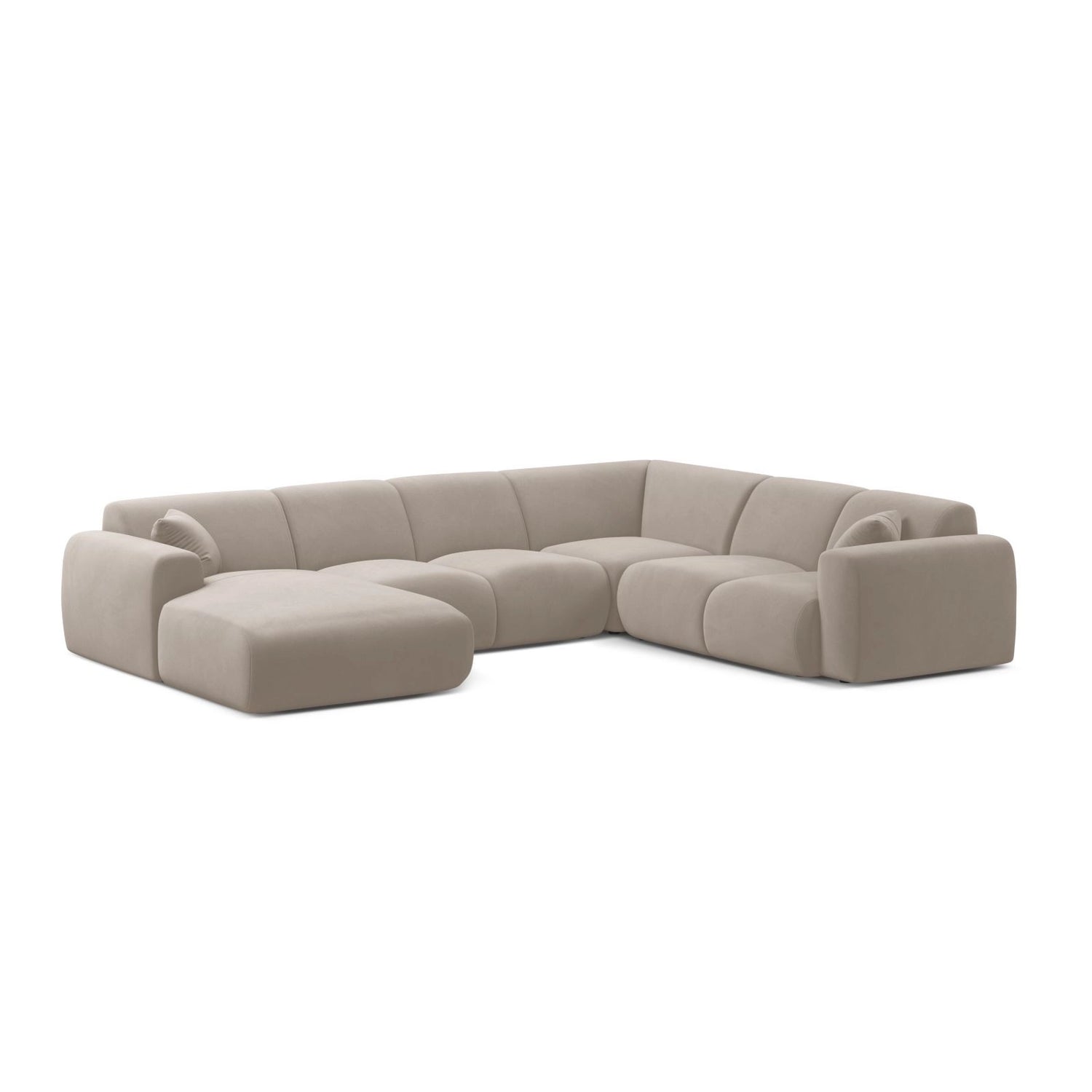 Molino Modulares 6-Sitzer Panoramasofa, Rechte Seite, aus Samt in Leichtes Beige (Casino Pearl), 326x252 cm von Micadoni – Bild 1