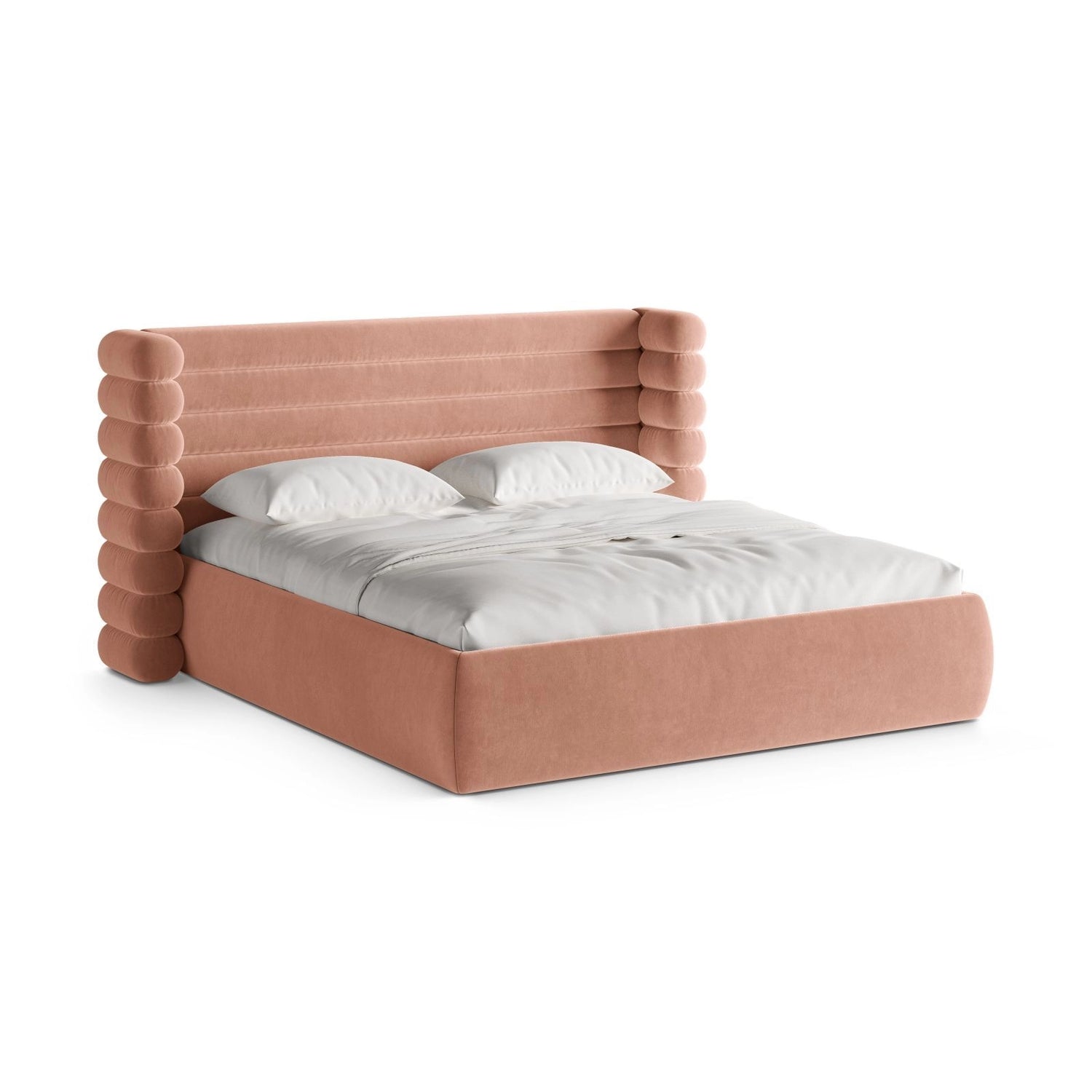 Mount Bett mit Kopfteil und Stauraum aus Samt in Rosa (Salvador 11), 200x200 cm von Micadoni – Bild 1