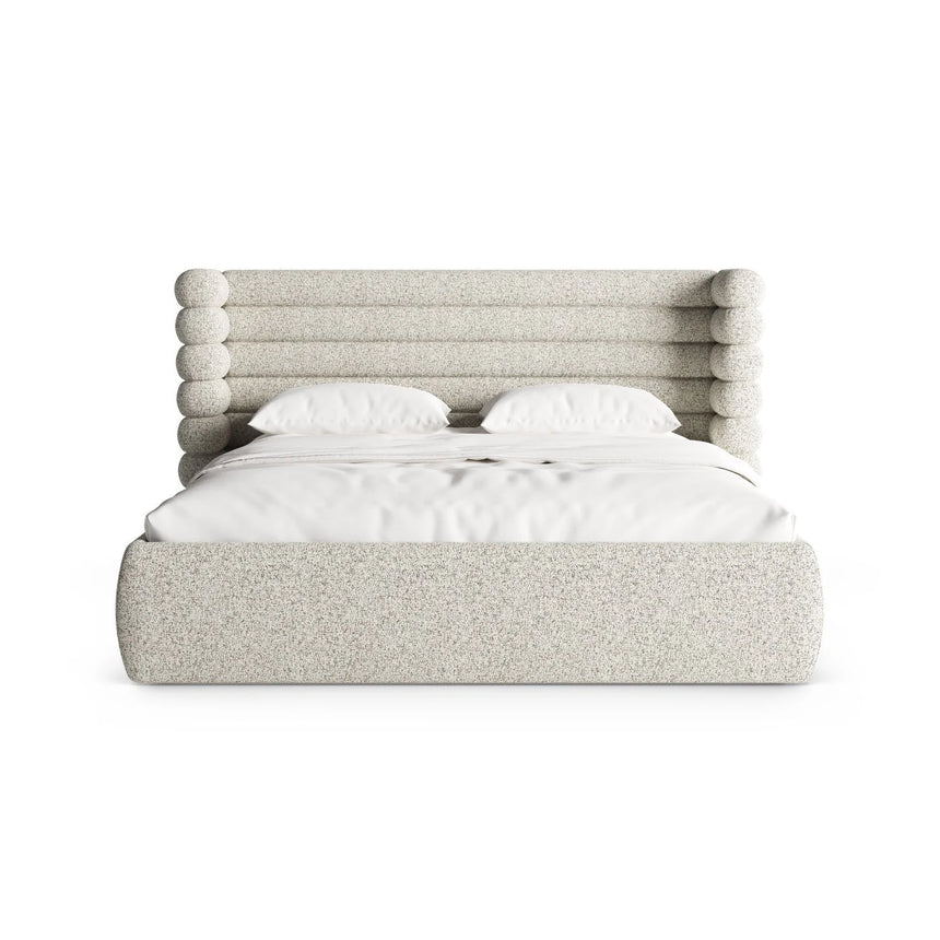 Mount Bett mit Kopfteil und Stauraum aus Strukturierter Stoff in Beige Melange (Puente 06), 140x200 cm von Micadoni – Bild 5