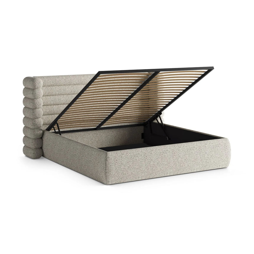 Mount Bett mit Kopfteil und Stauraum aus Strukturierter Stoff in Beige Melange (Puente 06), 140x200 cm von Micadoni – Bild 7