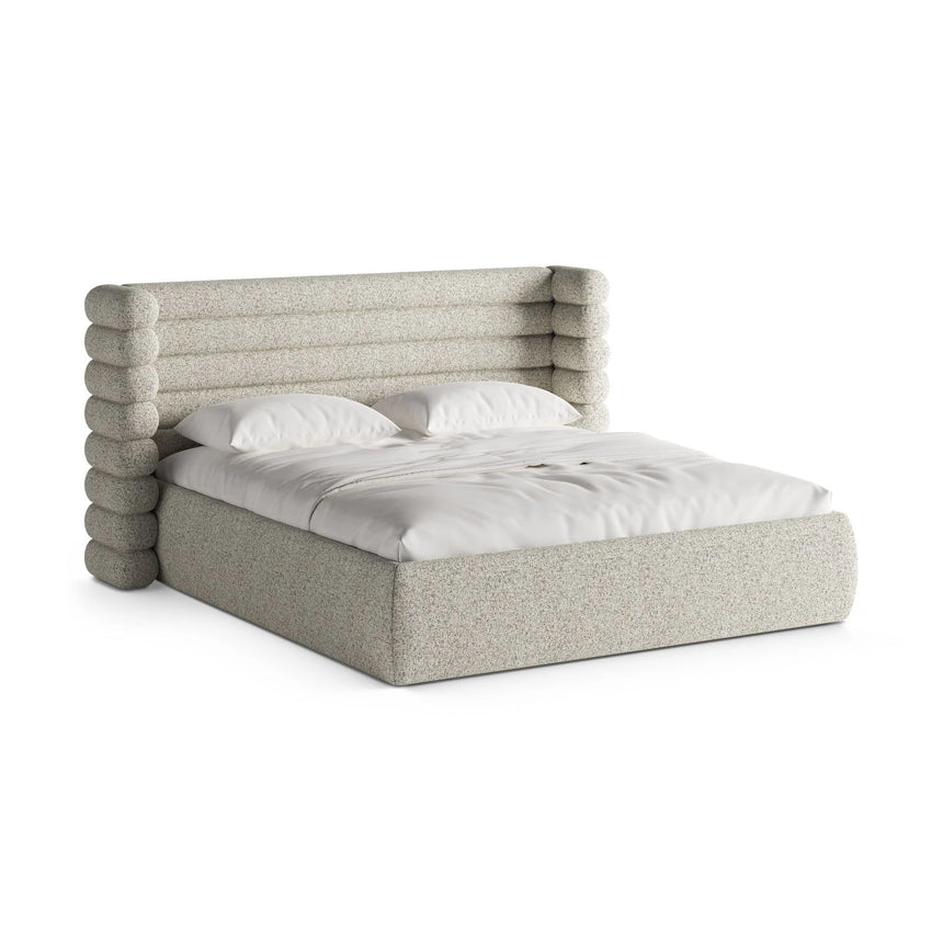 Mount Bett mit Kopfteil und Stauraum aus Strukturierter Stoff in Beige Melange (Puente 06), 200x200 cm von Micadoni – Bild 1