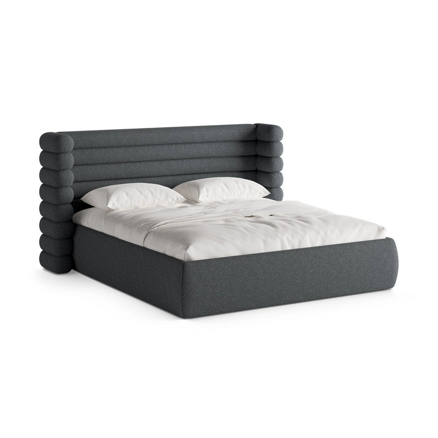 Mount Bett mit Kopfteil und Stauraum aus Strukturierter Stoff in Dunkelgrau Melange (Puente 94), 140x200 cm von Micadoni – Bild 1
