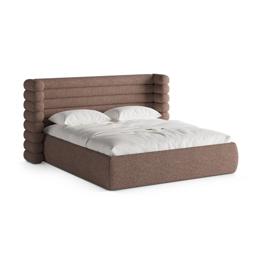 Mount Bett mit Kopfteil und Stauraum aus Strukturierter Stoff in Pink Melange (Puente 68), 200x200 cm von Micadoni – Bild 1