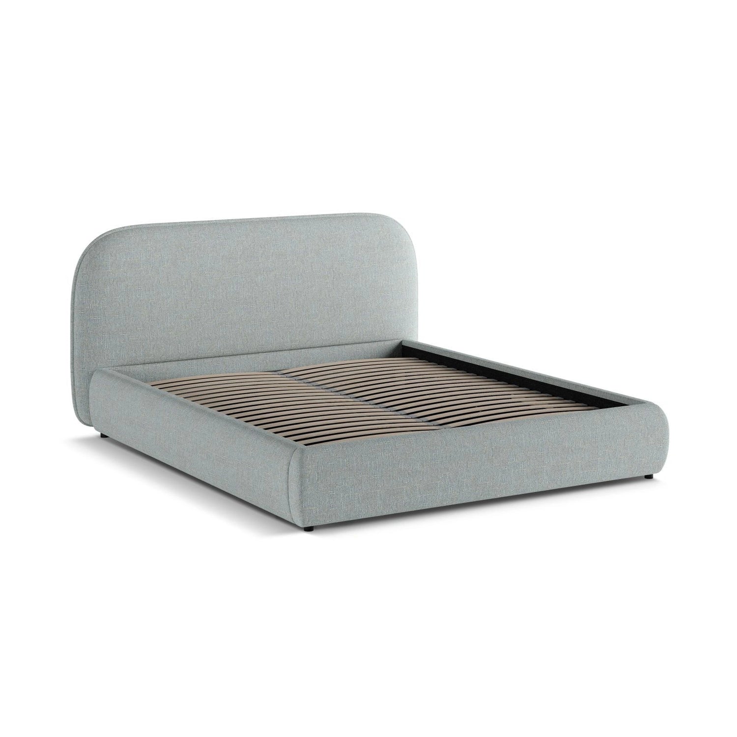 Murada Bett mit Kopfteil und Stauraum aus Chenille in Satinblau (Tracy 211.06), 200x200 cm von Micadoni – Bild 5