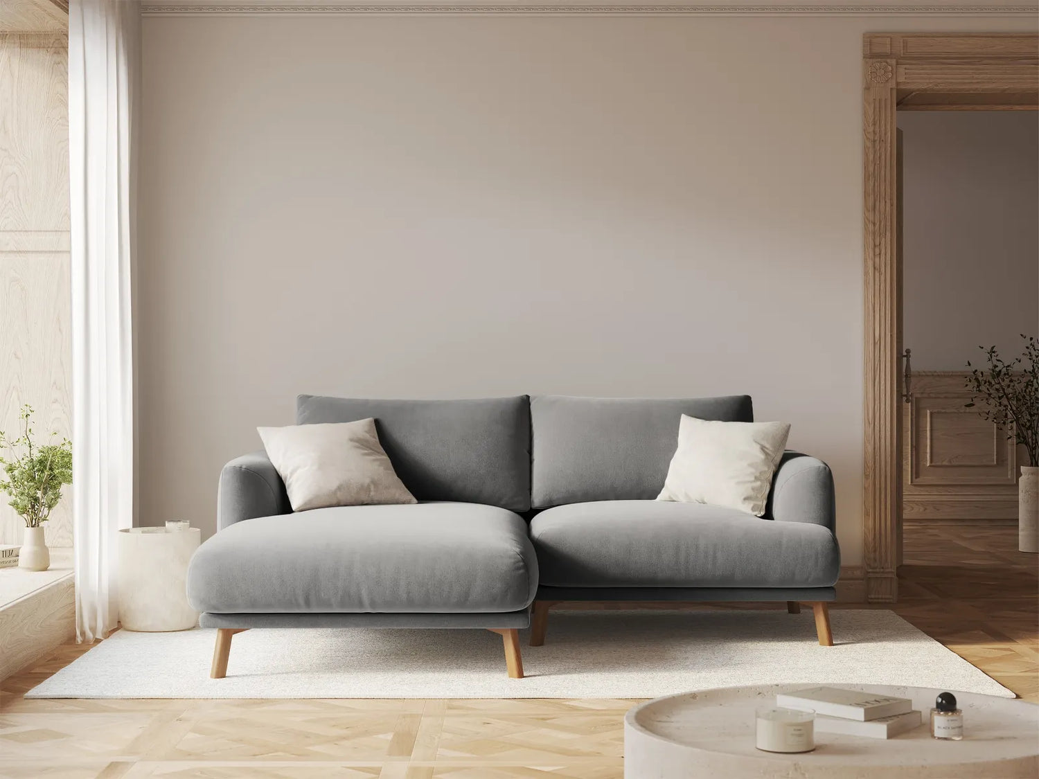 Naomi 3-Sitzer Ecksofa, Linke Seite, aus Samt in Grau (Salvador 17), 200x170 cm von Micadoni – Bild 2