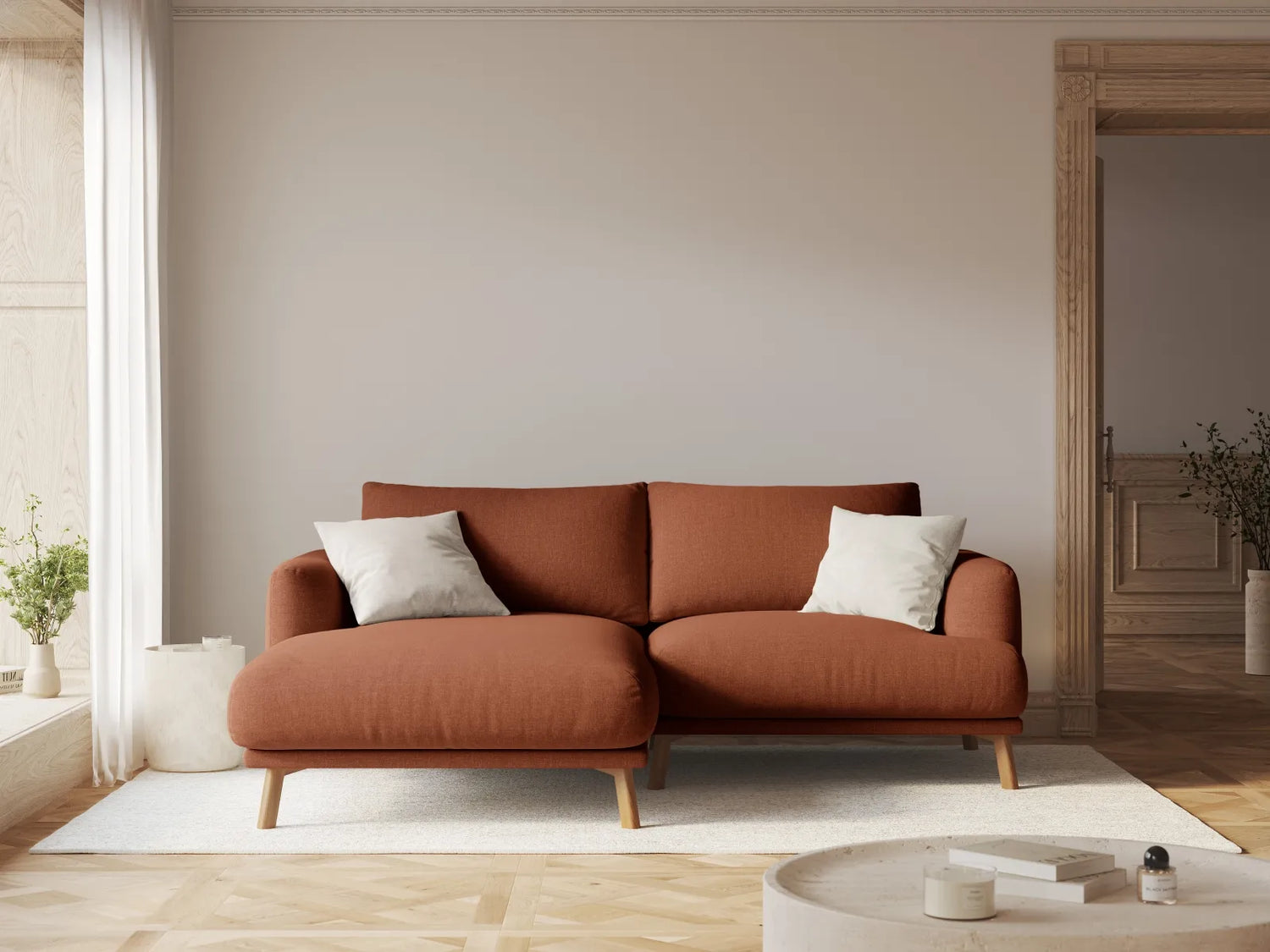 Naomi 3-Sitzer Ecksofa, Linke Seite, aus Strukturierter Stoff in Brick (Liberty 9), 200x170 cm von Micadoni – Bild 2
