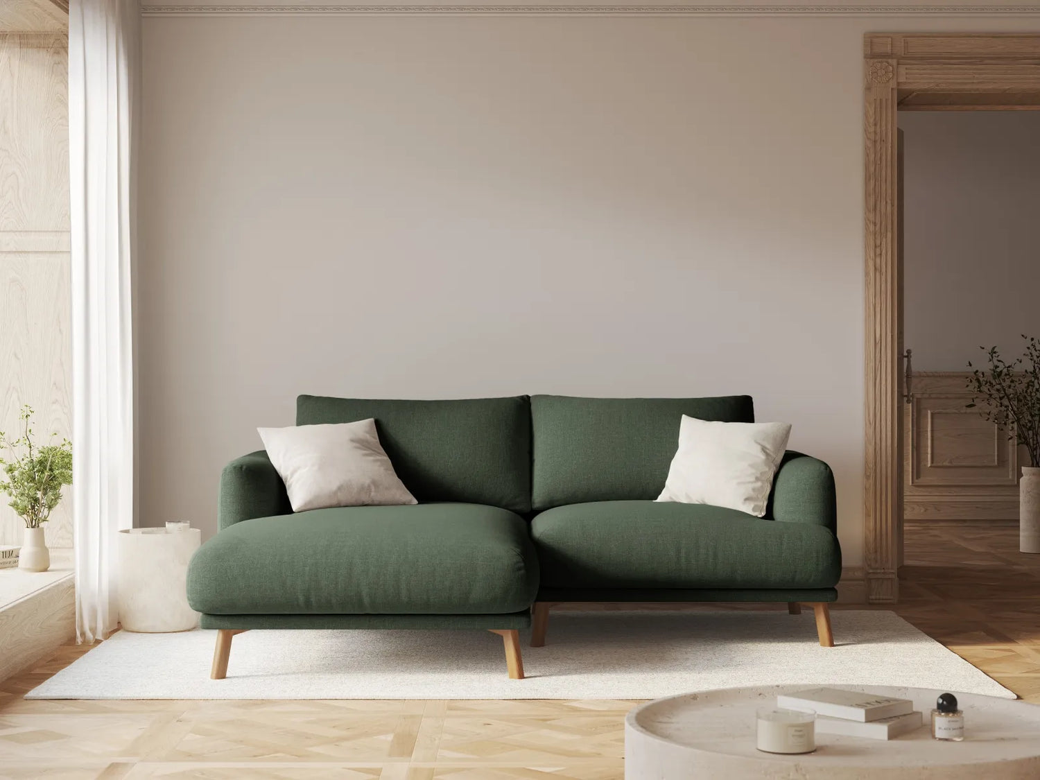 Naomi 3-Sitzer Ecksofa, Linke Seite, aus Strukturierter Stoff in Moosgrün (Liberty 12), 200x170 cm von Micadoni – Bild 2