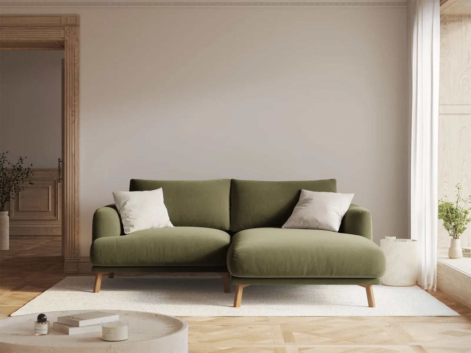 Naomi 3-Sitzer Ecksofa, Rechte Seite, aus Samt in Grün (Salvador 8), 200x170 cm von Micadoni – Bild 2