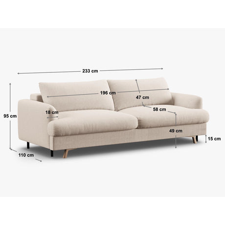 Naomi 3-Sitzer Sofa mit Schlaffunktion und Bettkasten, ausklappbar, aus Samt in Beige (Salvador 1), 233x110 cm von Micadoni – Bild 2