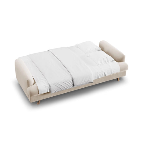 Naomi 3-Sitzer Sofa mit Schlaffunktion und Bettkasten, ausklappbar, aus Samt in Beige (Salvador 1), 233x110 cm von Micadoni – Bild 3
