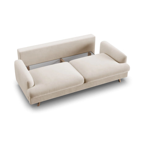 Naomi 3-Sitzer Sofa mit Schlaffunktion und Bettkasten, ausklappbar, aus Samt in Beige (Salvador 1), 233x110 cm von Micadoni – Bild 7