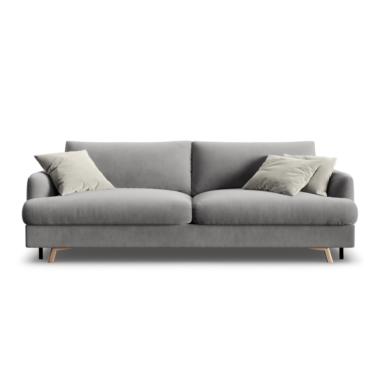 Naomi 3-Sitzer Sofa mit Schlaffunktion und Bettkasten, ausklappbar, aus Samt in Grau (Salvador 17), 233x110 cm von Micadoni – Bild 1