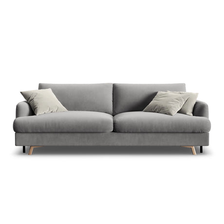 Naomi 3-Sitzer Sofa mit Schlaffunktion und Bettkasten, ausklappbar, aus Samt in Grau (Salvador 17), 233x110 cm von Micadoni – Bild 1