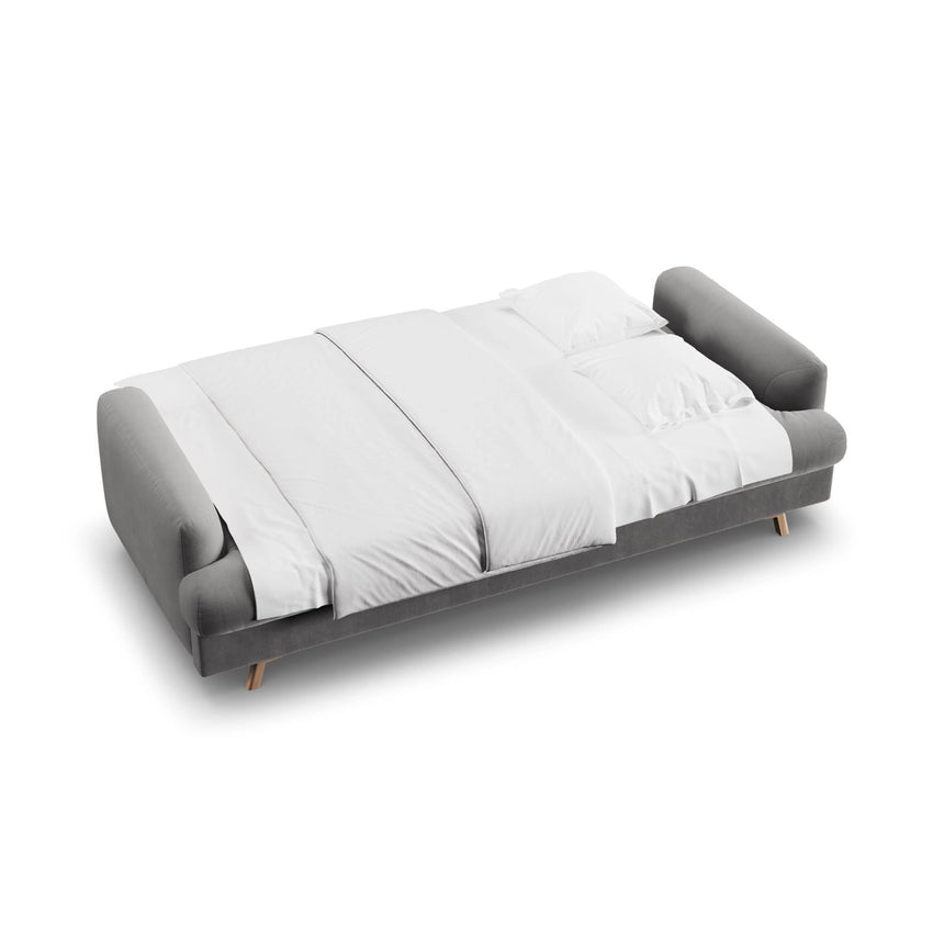 Naomi 3-Sitzer Sofa mit Schlaffunktion und Bettkasten, ausklappbar, aus Samt in Grau (Salvador 17), 233x110 cm von Micadoni – Bild 3
