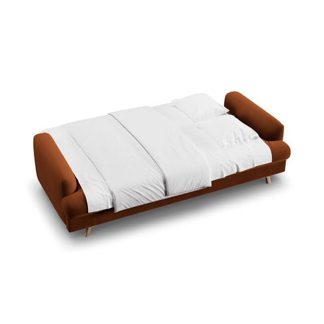 Naomi 3-Sitzer Sofa mit Schlaffunktion und Bettkasten, ausklappbar, aus Samt in Terrakotta (Salvador 14), 233x110 cm von Micadoni – Bild 3