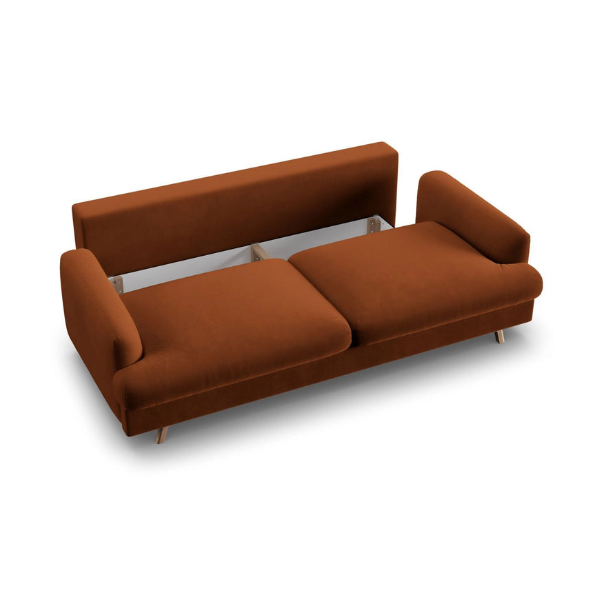 Naomi 3-Sitzer Sofa mit Schlaffunktion und Bettkasten, ausklappbar, aus Samt in Terrakotta (Salvador 14), 233x110 cm von Micadoni – Bild 7