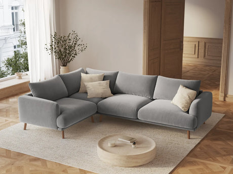 Naomi 4-Sitzer Ecksofa, Linke Seite, aus Samt in Grau (Salvador 17), 280x195 cm von Micadoni – Bild 2