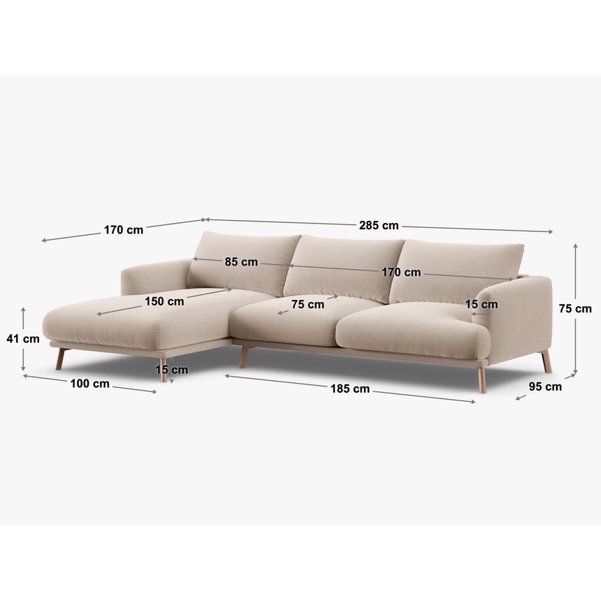 Naomi 4-Sitzer Ecksofa, Linke Seite, aus Samt in Grün (Salvador 8), 285x170 cm von Micadoni – Bild 3