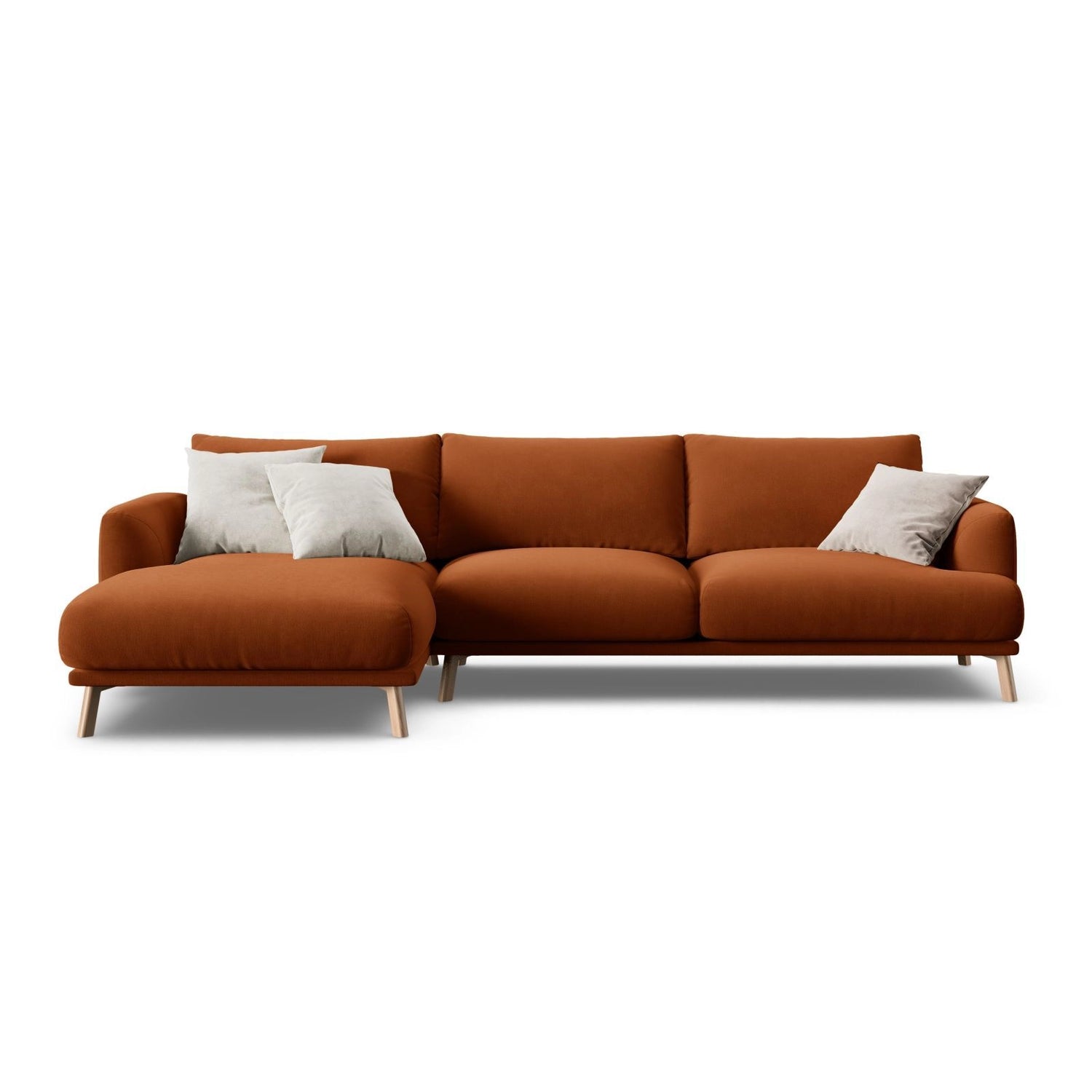 Naomi 4-Sitzer Ecksofa, Linke Seite, aus Samt in Terrakotta (Salvador 14), 285x170 cm von Micadoni – Bild 1