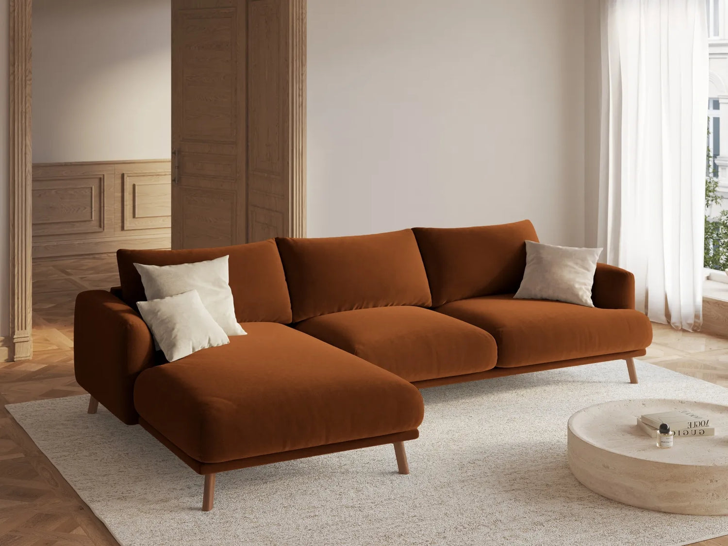 Naomi 4-Sitzer Ecksofa, Linke Seite, aus Samt in Terrakotta (Salvador 14), 285x170 cm von Micadoni – Bild 2