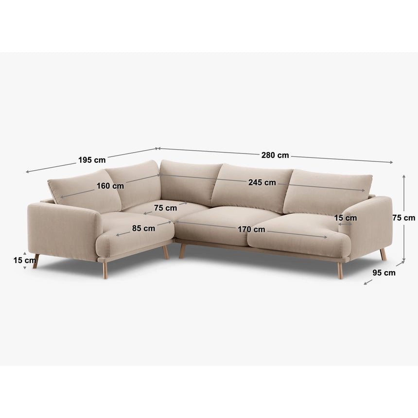 Naomi 4-Sitzer Ecksofa, Linke Seite, aus Samt oder Strukturstoff, 280x195 cm von Micadoni – Bild 3