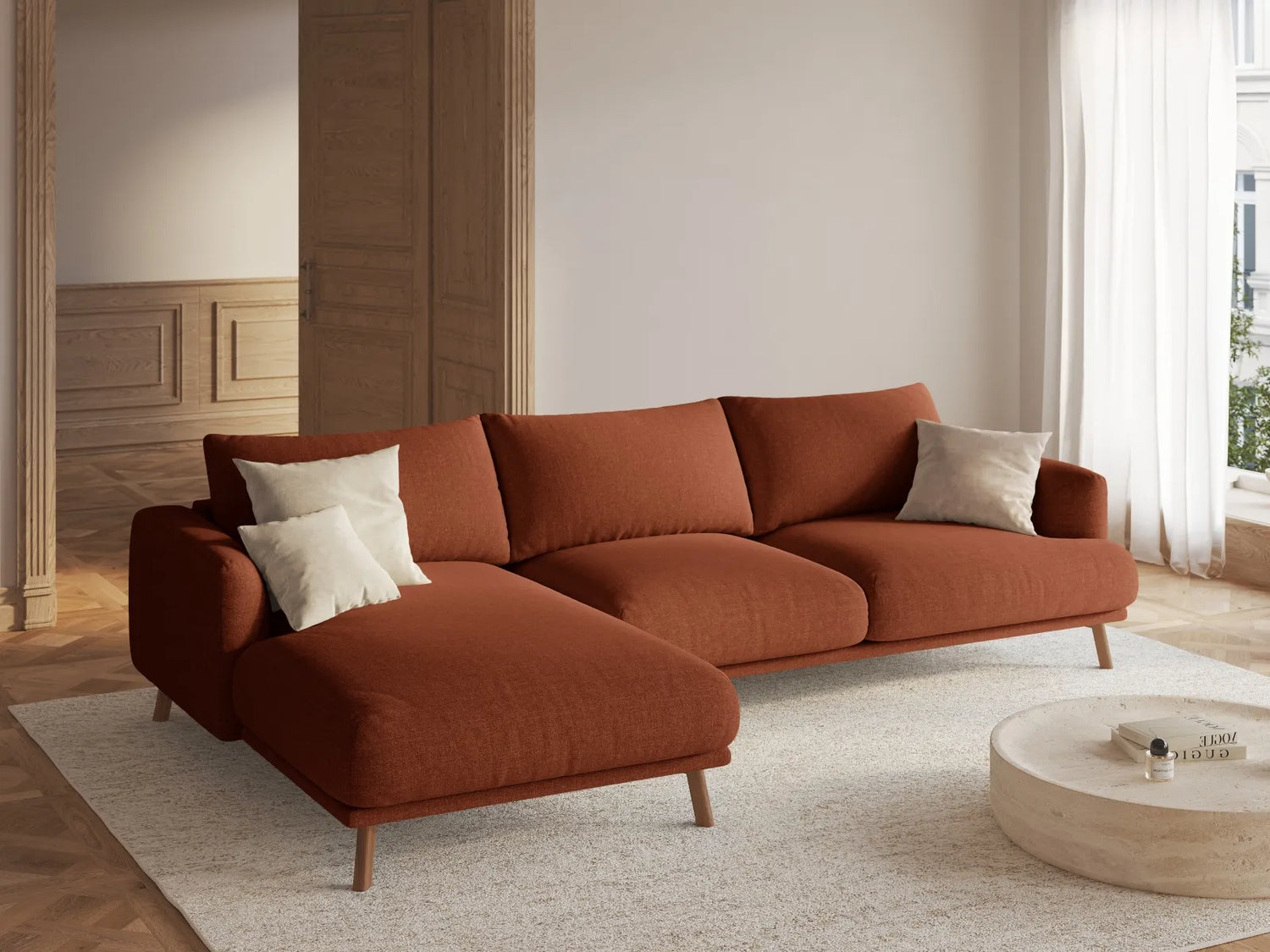 Naomi 4-Sitzer Ecksofa, Linke Seite, aus Strukturierter Stoff in Brick (Liberty 9), 285x170 cm von Micadoni – Bild 2