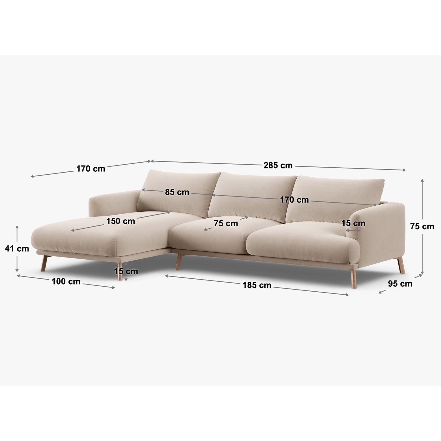 Naomi 4-Sitzer Ecksofa, Linke Seite, aus Strukturierter Stoff in Brick (Liberty 9), 285x170 cm von Micadoni – Bild 3