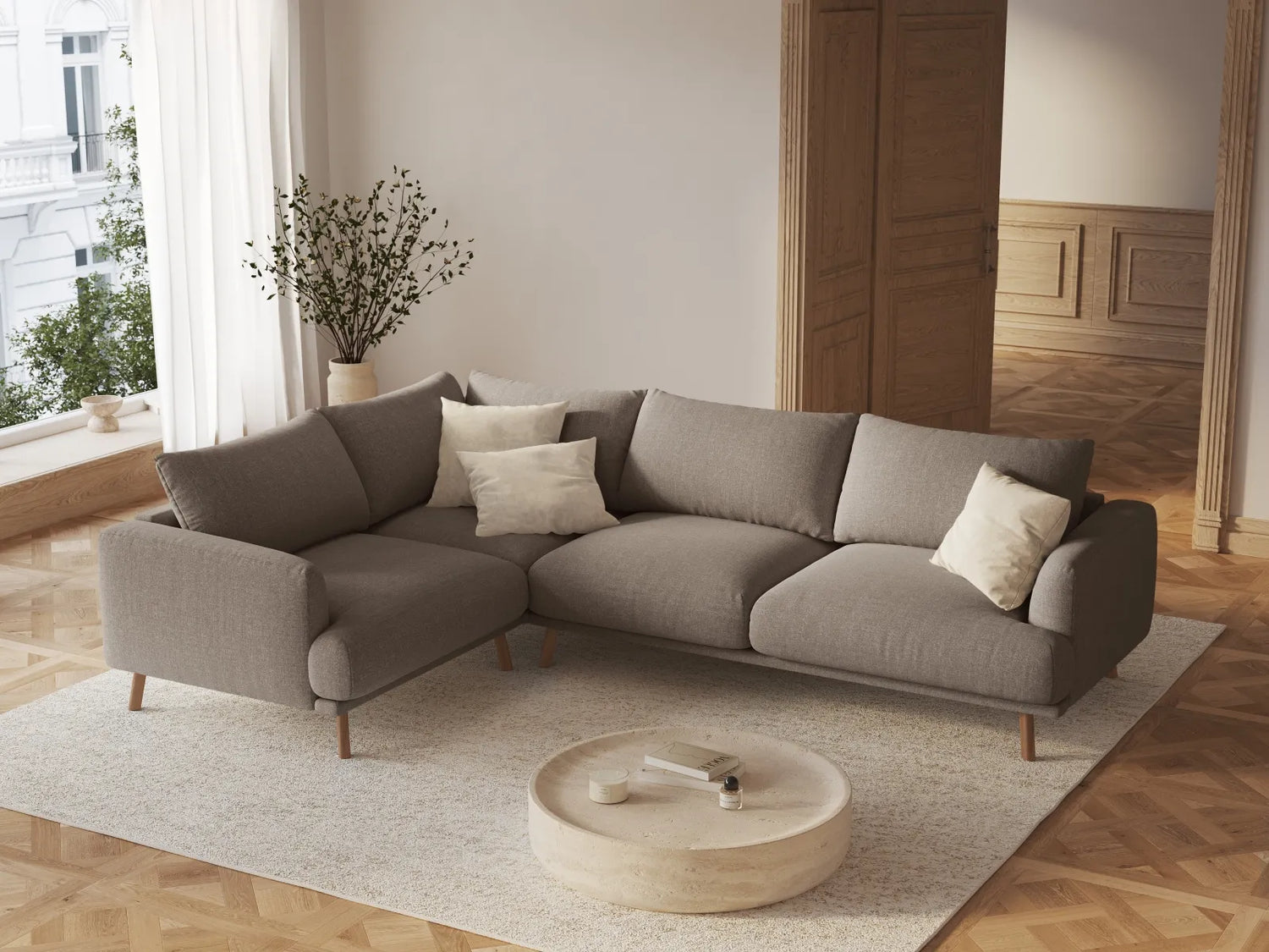 Naomi 4-Sitzer Ecksofa, Linke Seite, aus Strukturierter Stoff in Cappuccino (Liberty 5), 280x195 cm von Micadoni – Bild 2