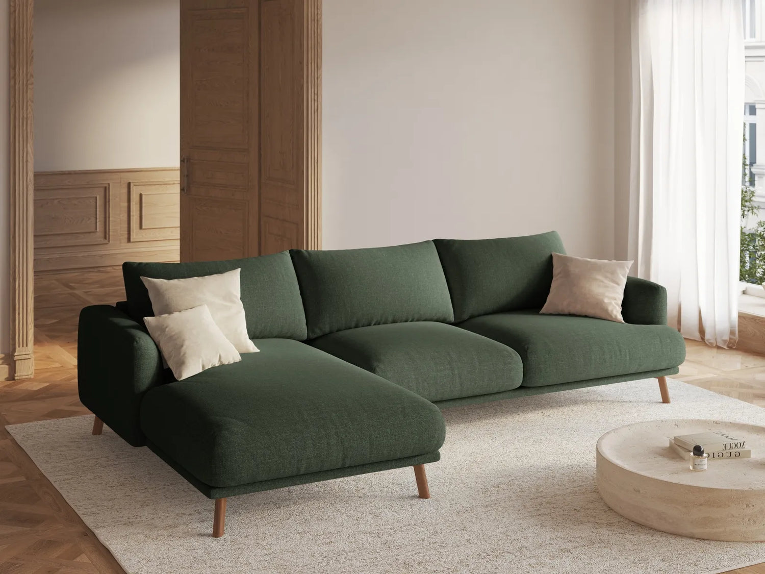 Naomi 4-Sitzer Ecksofa, Linke Seite, aus Strukturierter Stoff in Moosgrün (Liberty 12), 285x170 cm von Micadoni – Bild 2