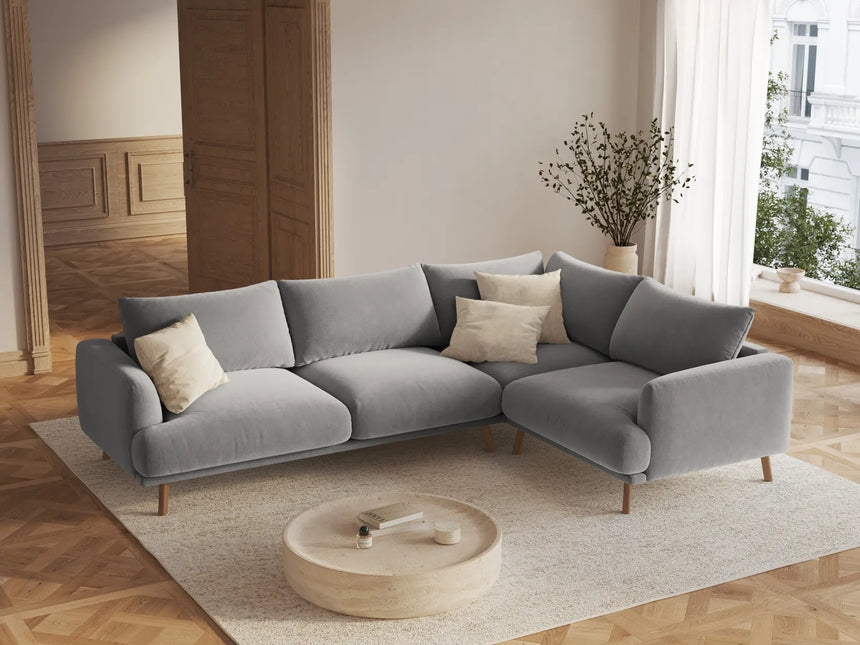 Naomi 4-Sitzer Ecksofa, Rechte Seite, aus Samt in Grau (Salvador 17), 280x195 cm von Micadoni – Bild 2