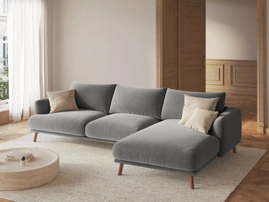 Naomi 4-Sitzer Ecksofa, Rechte Seite, aus Samt in Grau (Salvador 17), 285x170 cm von Micadoni – Bild 2