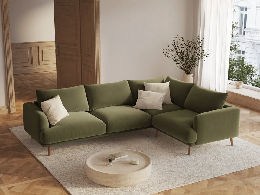 Naomi 4-Sitzer Ecksofa, Rechte Seite, aus Samt in Grün (Salvador 8), 280x195 cm von Micadoni – Bild 2