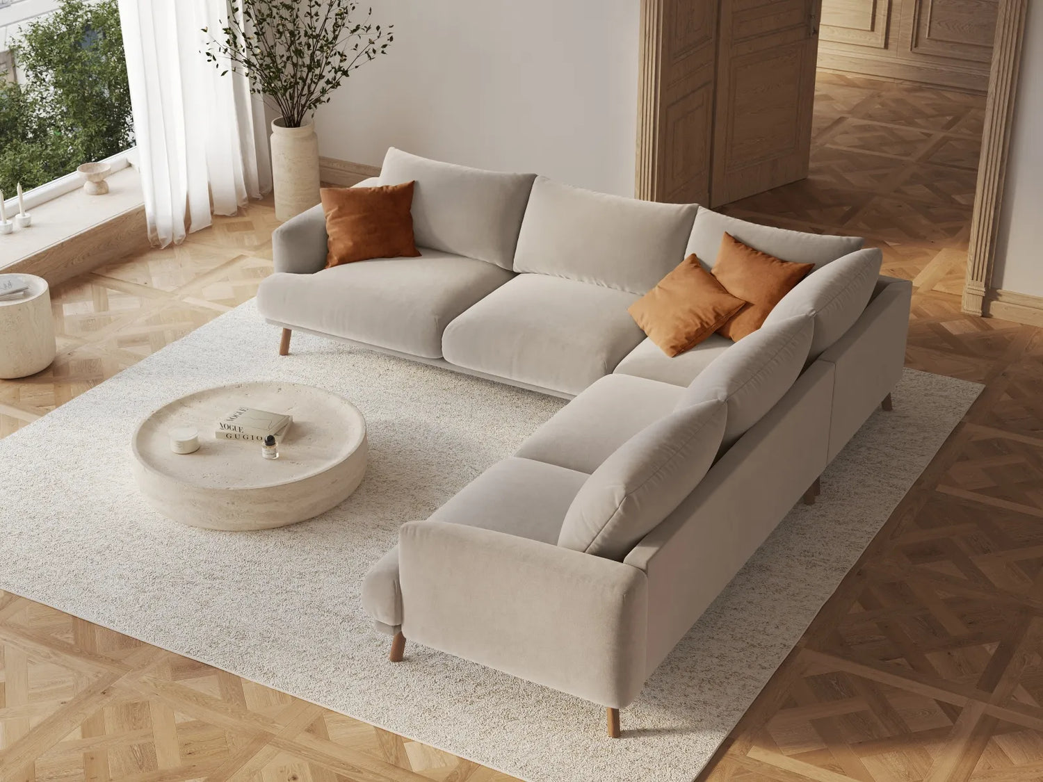 Naomi 5-Sitzer Ecksofa, Symmetrisch, aus Samt in Beige (Salvador 1), 280x280 cm von Micadoni – Bild 2