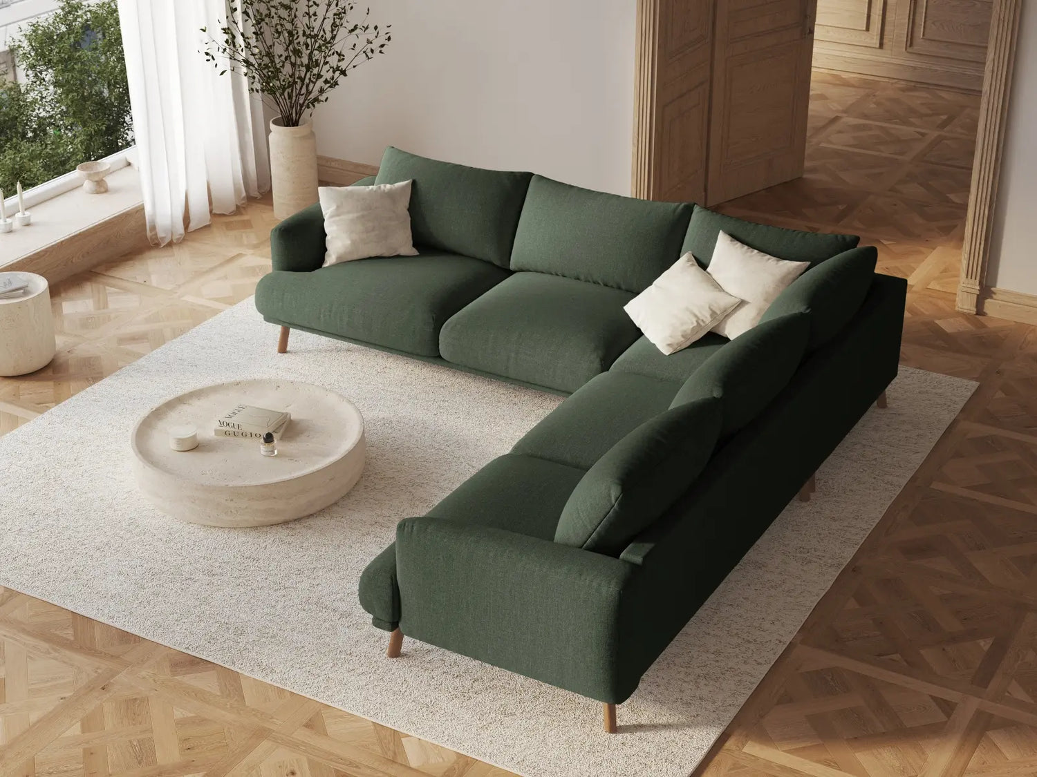 Naomi 5-Sitzer Ecksofa, Symmetrisch, aus Strukturierter Stoff in Moosgrün (Liberty 12), 280x280 cm von Micadoni – Bild 2