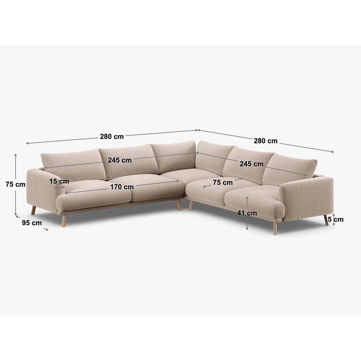 Naomi 5-Sitzer Ecksofa, Symmetrisch, aus Strukturierter Stoff in Moosgrün (Liberty 12), 280x280 cm von Micadoni – Bild 3
