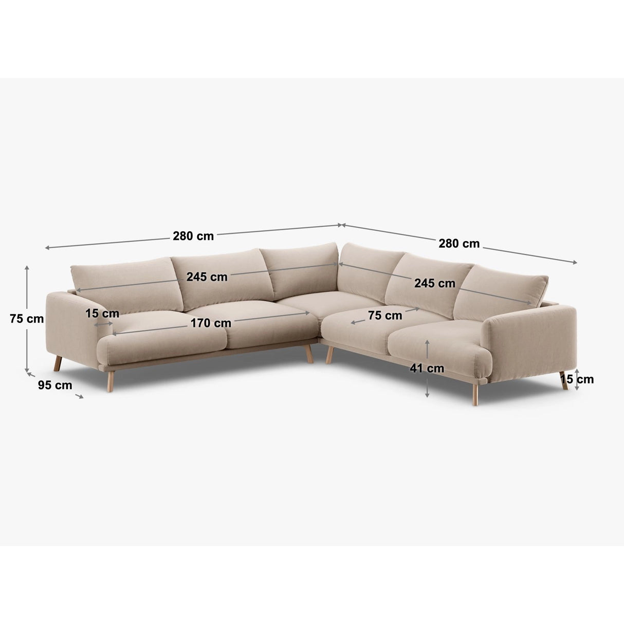 Naomi 5-Sitzer Ecksofa, Symmetrisch, aus Strukturierter Stoff in Moosgrün (Liberty 12), 280x280 cm von Micadoni – Bild 3