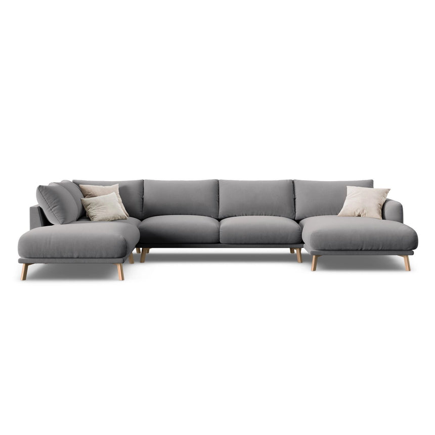 Naomi 6-Sitzer Panoramasofa, Linke Seite, aus Samt in Grau (Salvador 17), 365x235 cm von Micadoni – Bild 1