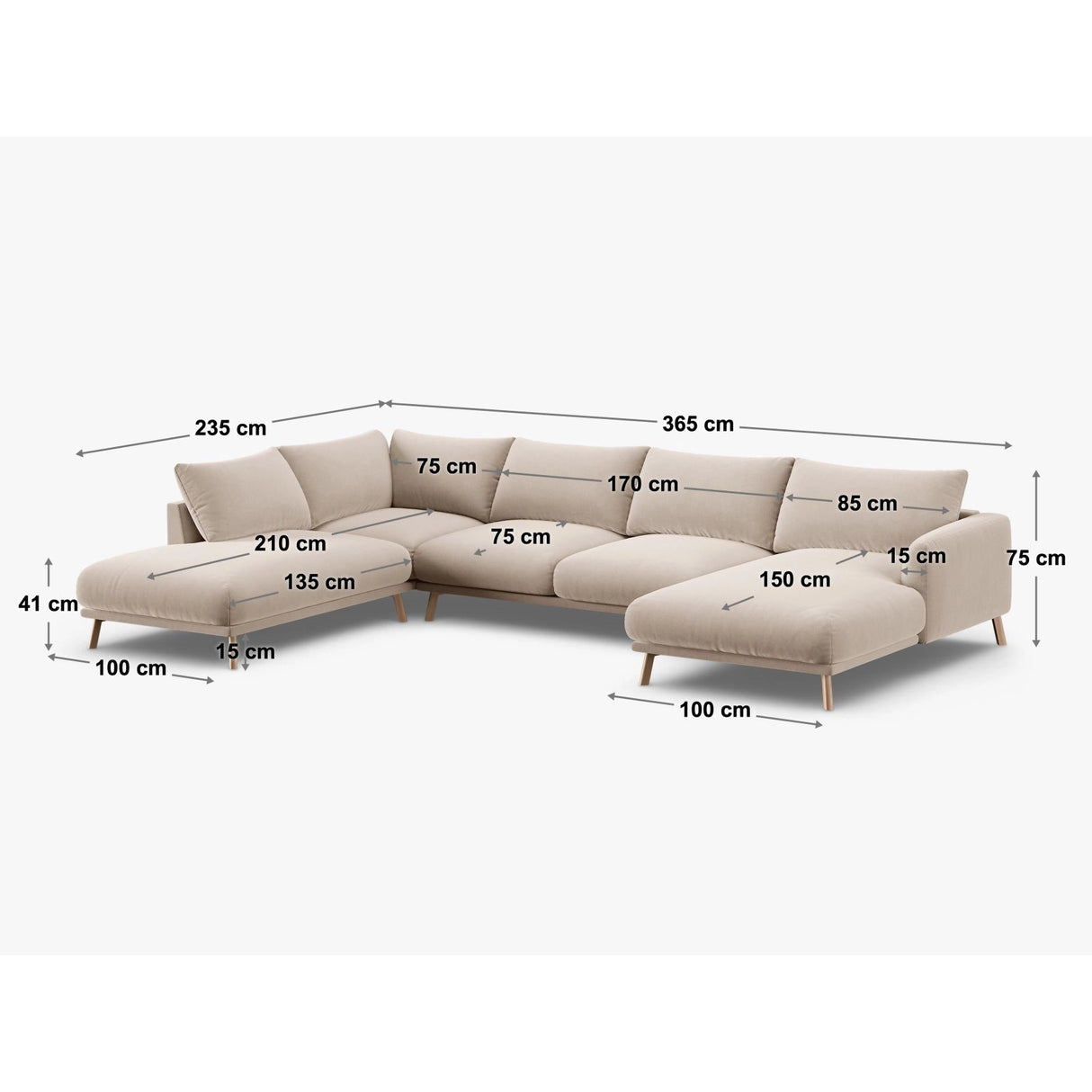 Naomi 6-Sitzer Panoramasofa, Linke Seite, aus Strukturierter Stoff in Brick (Liberty 9), 365x235 cm von Micadoni – Bild 3