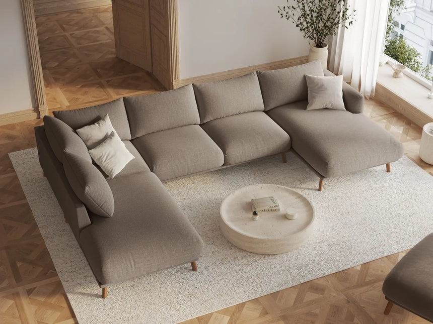 Naomi 6-Sitzer Panoramasofa, Linke Seite, aus Strukturierter Stoff in Cappuccino (Liberty 5), 365x235 cm von Micadoni – Bild 2
