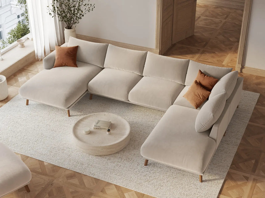Naomi 6-Sitzer Panoramasofa, Rechte Seite, aus Samt in Beige (Salvador 1), 365x235 cm von Micadoni – Bild 2