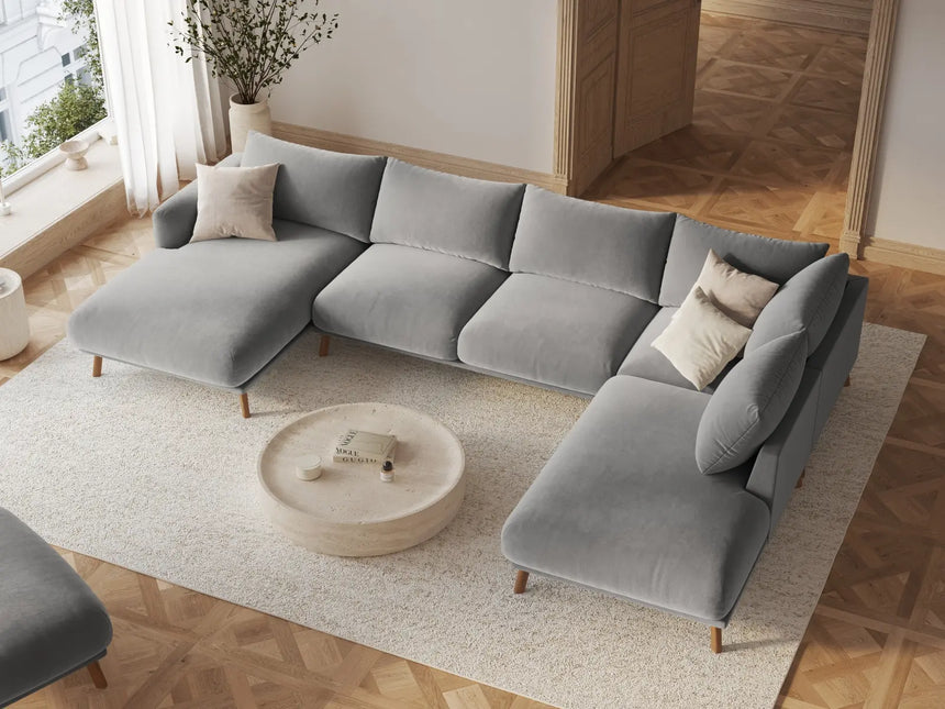 Naomi 6-Sitzer Panoramasofa, Rechte Seite, aus Samt in Grau (Salvador 17), 365x235 cm von Micadoni – Bild 2