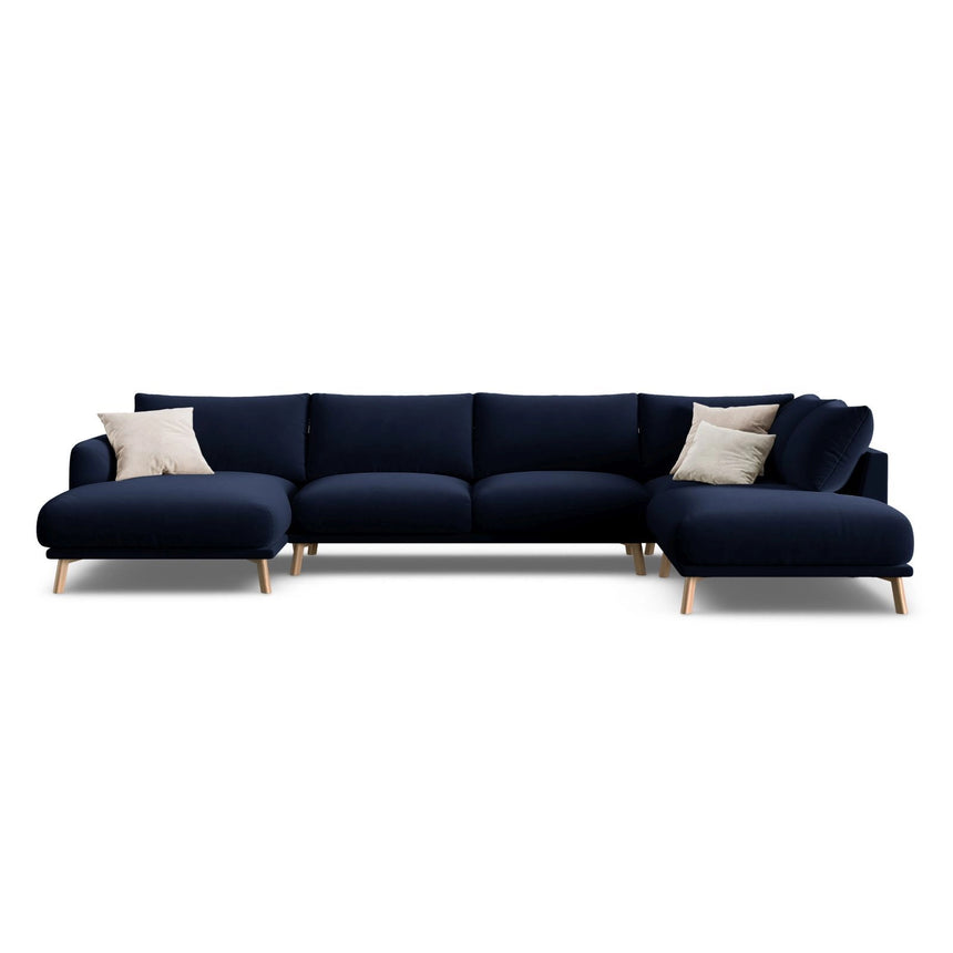 Naomi 6-Sitzer Panoramasofa, Rechte Seite, aus Samt in Königsblau (Salvador 5), 365x235 cm von Micadoni – Bild 1