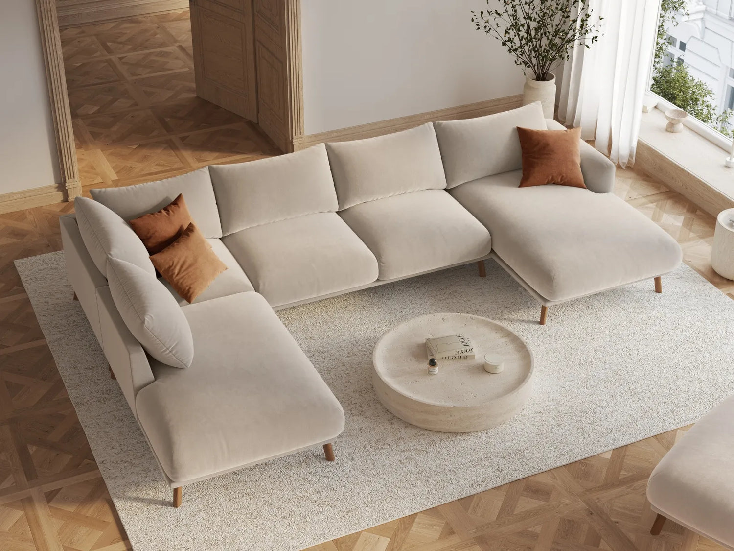 Naomi Pouf aus Samt in Beige (Salvador 1), 100x70 cm von Micadoni – Bild 2
