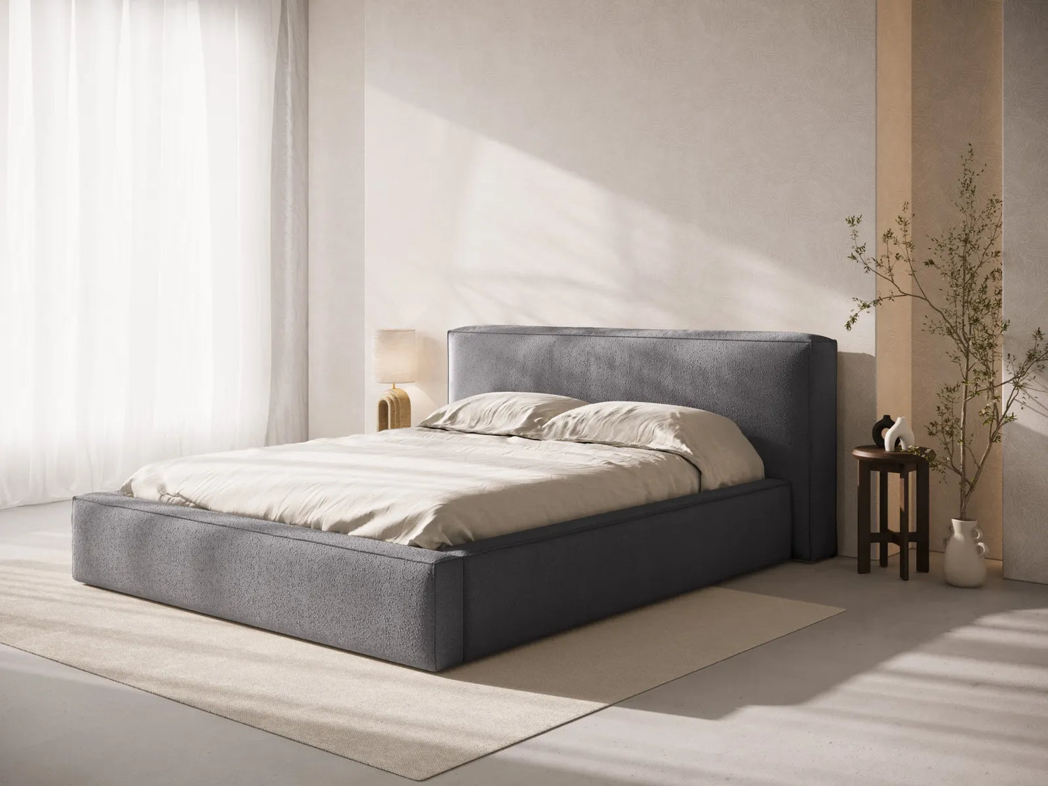 Olivia Kopfteil - passend zum Bett Simon - in Boucle (LEG8) in Graphit, für 160x200 cm von Micadoni – Bild 2